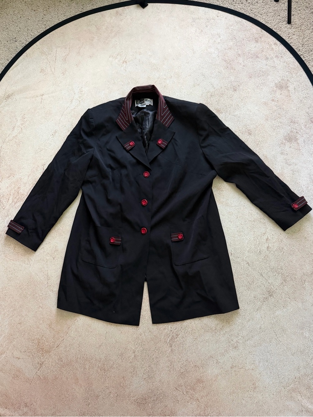 Black Women's Trench Coat with Red Trim